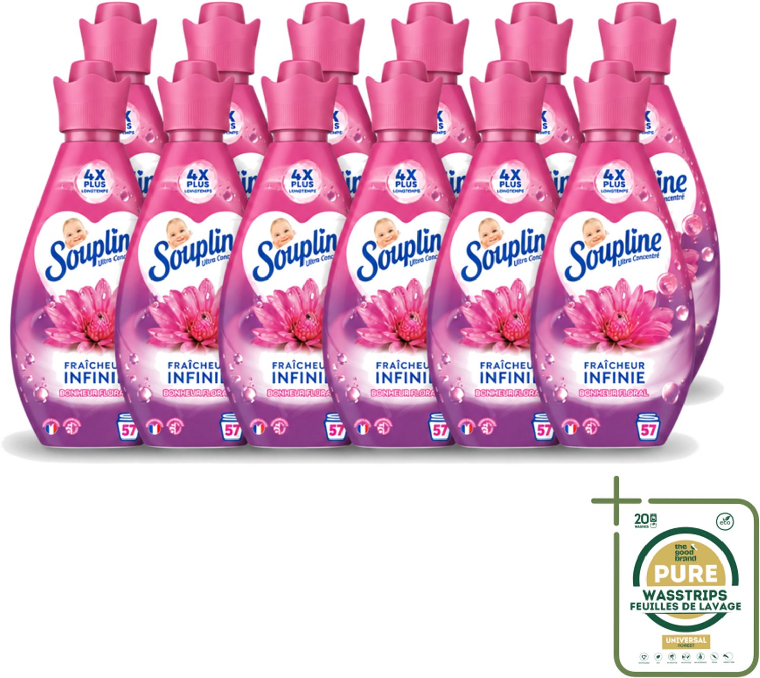 12 x Soupline – Wasverzachter – Infinite Freshness Floral Happiness – 800 ml - Wasstrips - Wasverzachter - Frisheid - Geur - Zachtheid - Wasgoed