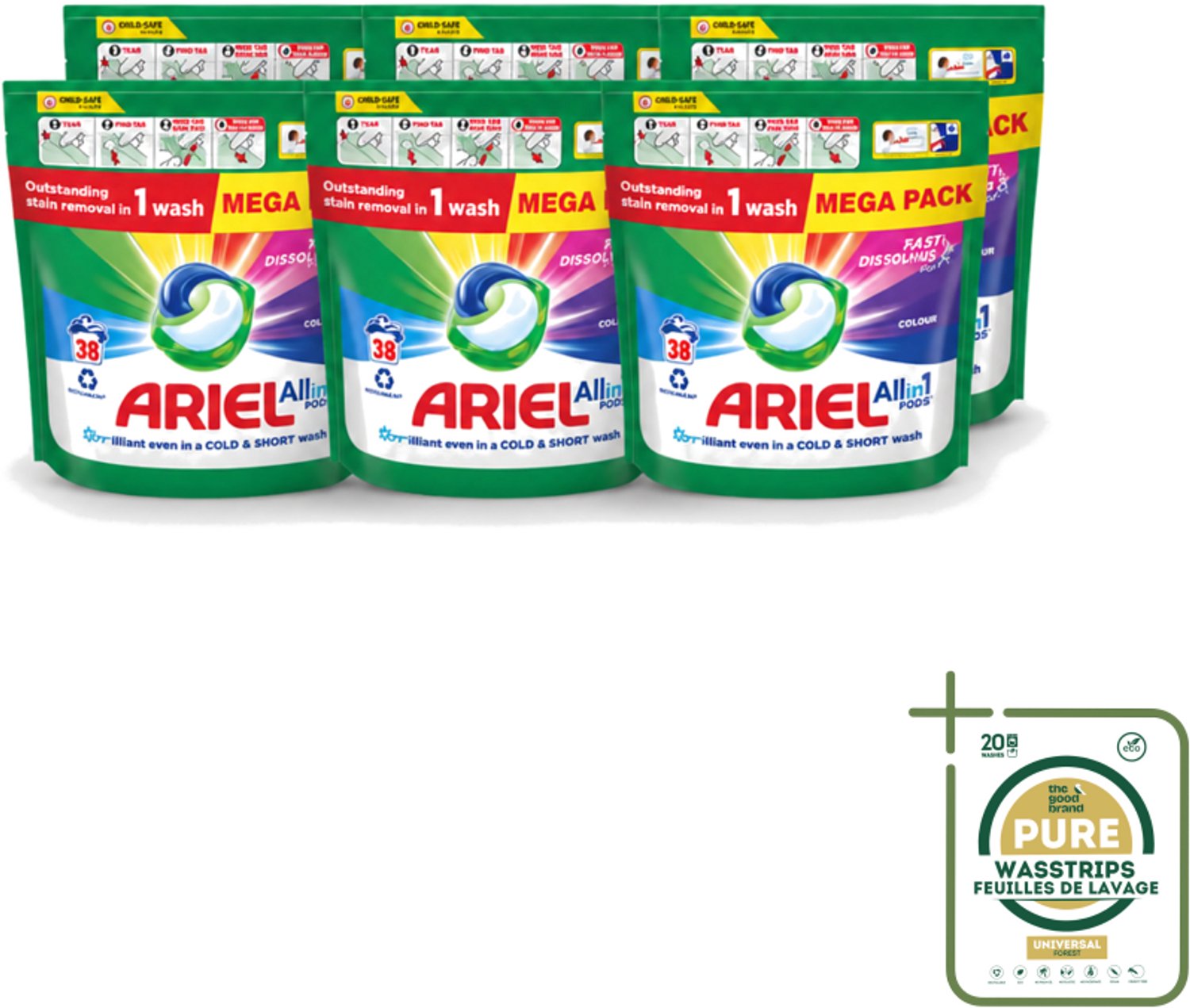 6 x Ariel – Pods All-in-1 – Color – 38 wasbeurten - Wasstrips - Kleurbehoud Wasmiddel - Gekleurde Was - Ariel Pods Color - Wasmiddel Voor Gekleurde Kleding - Kleurvervaging Voorkomen