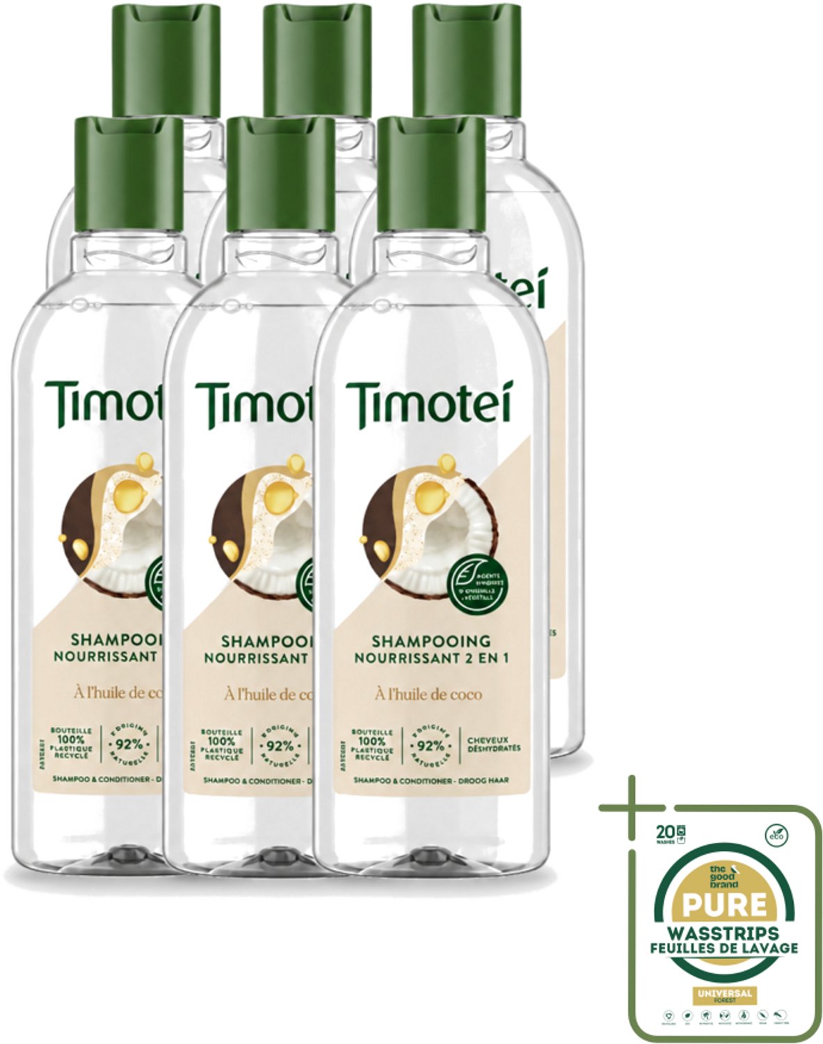 6 x Timotei - Shampoo - Nourrissant - 2in1 - 300ml - Wasstrips - Shampoo Haar Verzorging - Haar Reinigen - Haar Verzorgen - Voedend Shampoo - 2 In 1 Shampoo