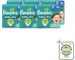 6 x Pampers – Luiers – Baby-Dry Maat 5+ (12-17 kg) – 36 Luiers - Wasstrips - Baby-luiers - Droge Huid - Droogheid - Absorberende Luiers - Baby Droogheid