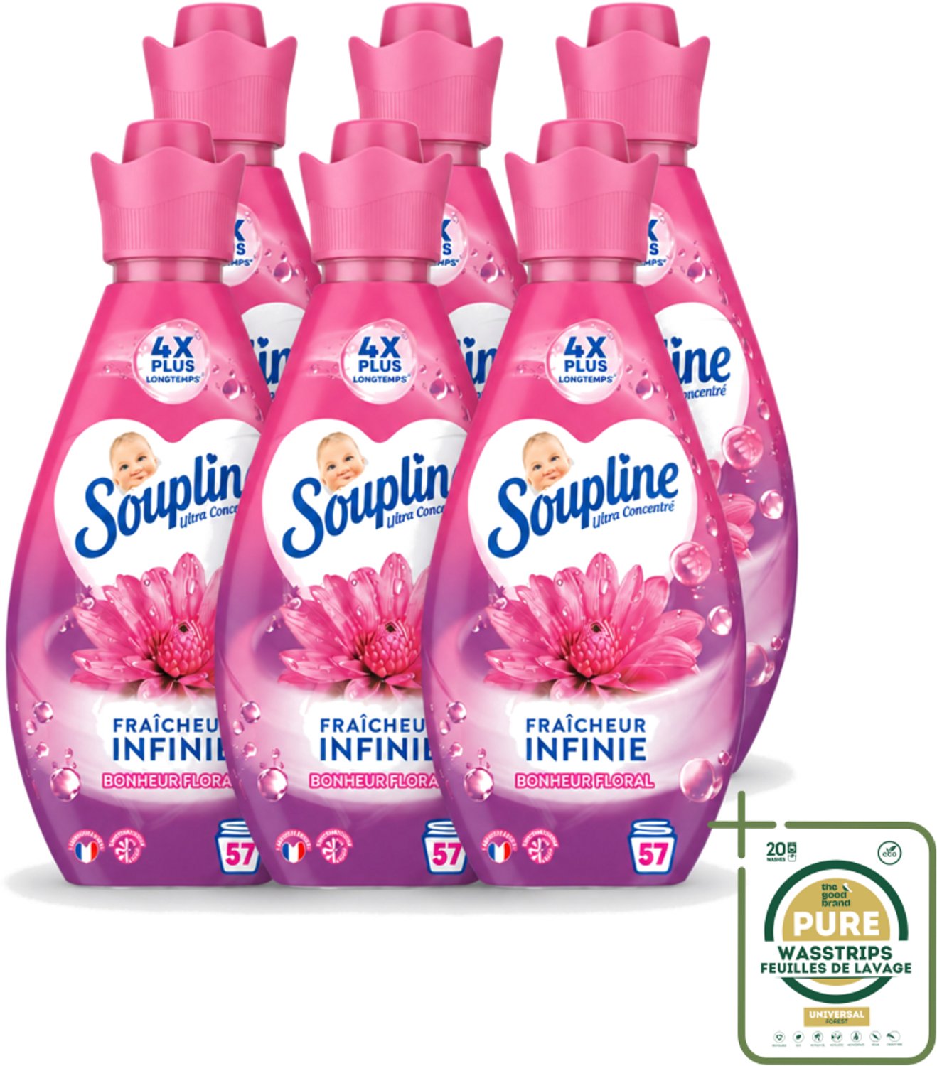 6 x Soupline – Wasverzachter – Infinite Freshness Floral Happiness – 800 ml - Wasstrips - Wasverzachter - Frisheid - Geur - Zachtheid - Wasgoed