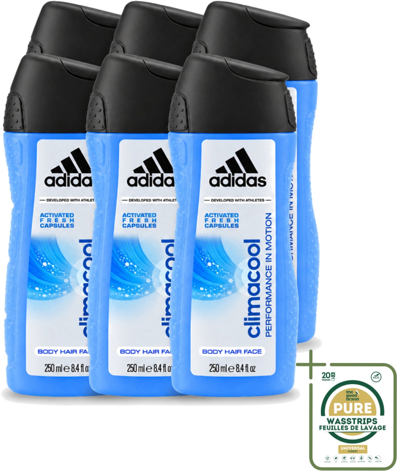 6 x Adidas – Douchegel – Climacool Men – 250 ml - Wasstrips - Douchegel - Frisheid - Sportgeur - Actieve Frisheid - Bewegingssensor