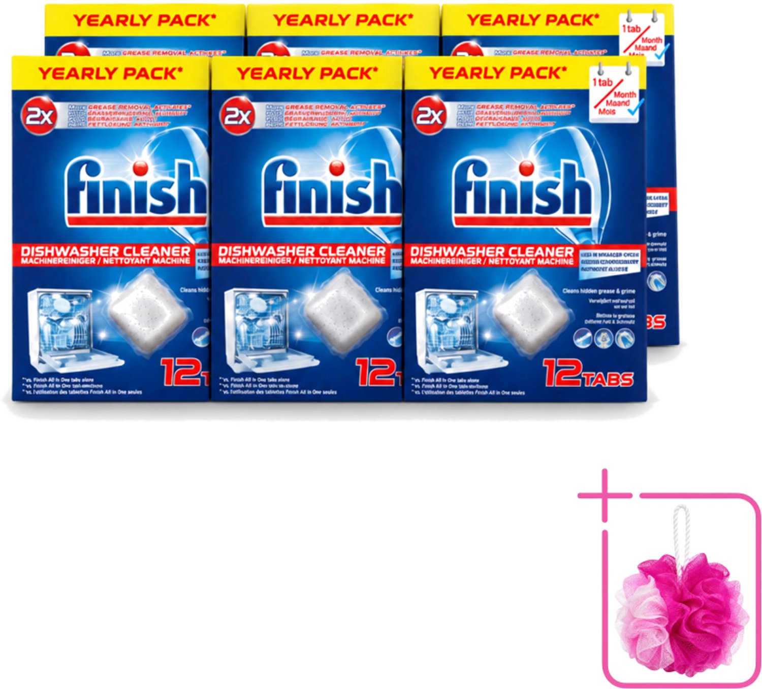 6 x Finish - Vaatwasmachinereiniger - Anti-Vet & Anti-Vuil - 12 Tabletten - Bulkverpakking - Vaatwasmachinereiniger - Douchemop - Vet en vuil verwijderen