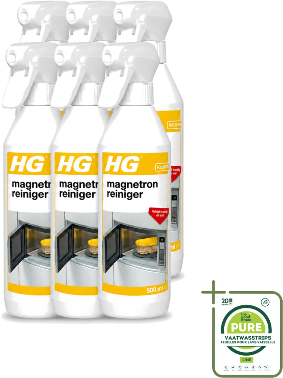 6 x HG - Magnetronreiniger - Reinigt Krachtig & Snel - 500 ml - Grootverpakking - Magnetron Reinigen - Magnetron Reiniger - Magnetron Reinigen Snel - Magnetron Vet Verwijderen - Magnetron Etensresten Verwijderen