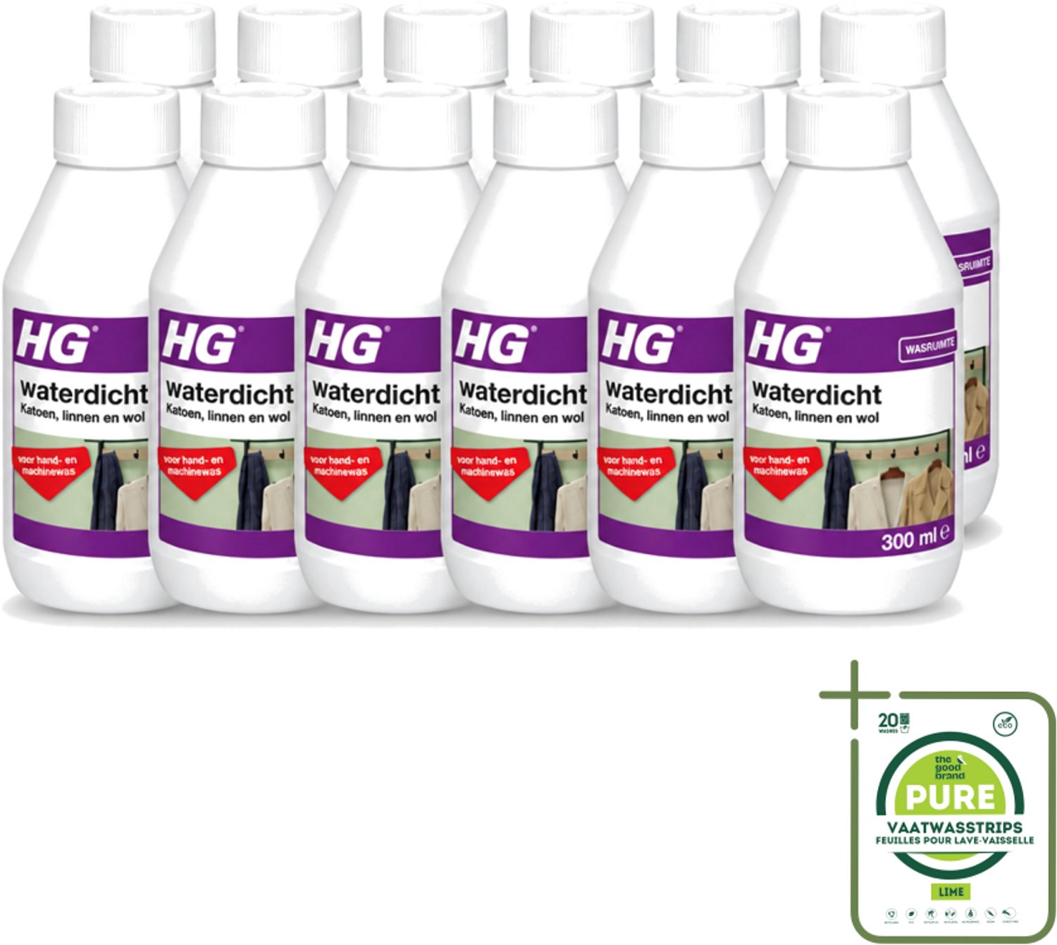 12 x HG - Wasruimte - Waterdicht Katoen, Linnen & Wol - Voor Hand & Machine Was - 300 ml - Grootverpakking - Vaatwasstrips - Waterdicht Textiel - Vuilafstotend Textiel - Katoen Waterdicht - Linnen Waterdicht - Wol Waterdicht