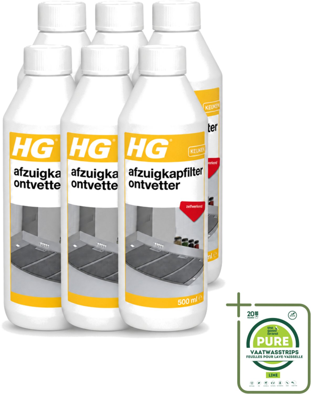 6 x HG - Afzuigkapfilter Ontvetter - Zelfwerkend - 500 ml - Grootverpakking - Afzuigkapfilter - Ontvetter - Afzuigkap Reinigen - Vet Verwijderen - Afzuigkap Filter