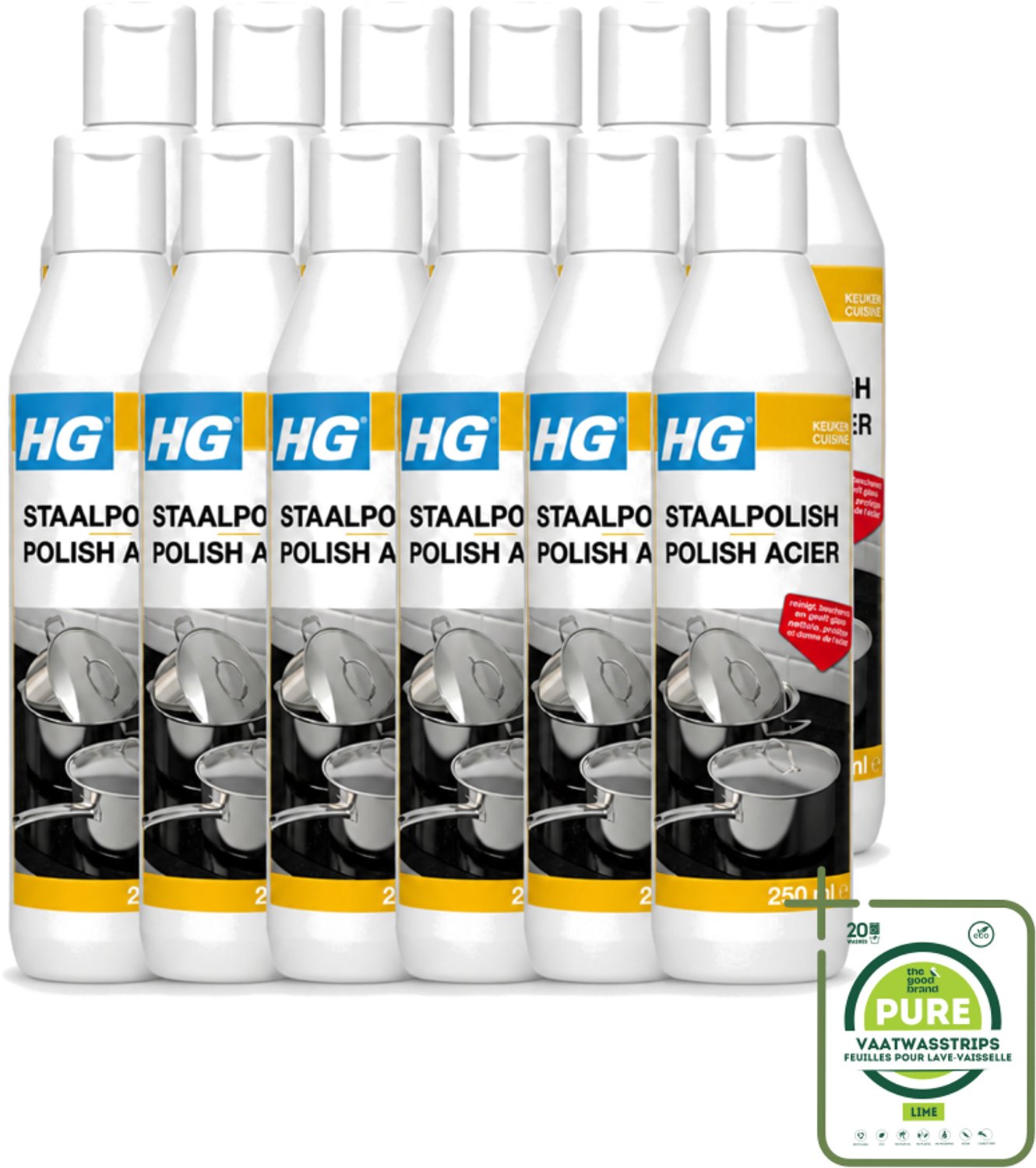 12 x HG - Staalpolish - Beschermt & Polijst RVS - 250 ml - Grootverpakking - Roestvrij Staal Polish - Keukenpolijst - Beschermende Polish - Glanspolijst - Keukenonderhoud