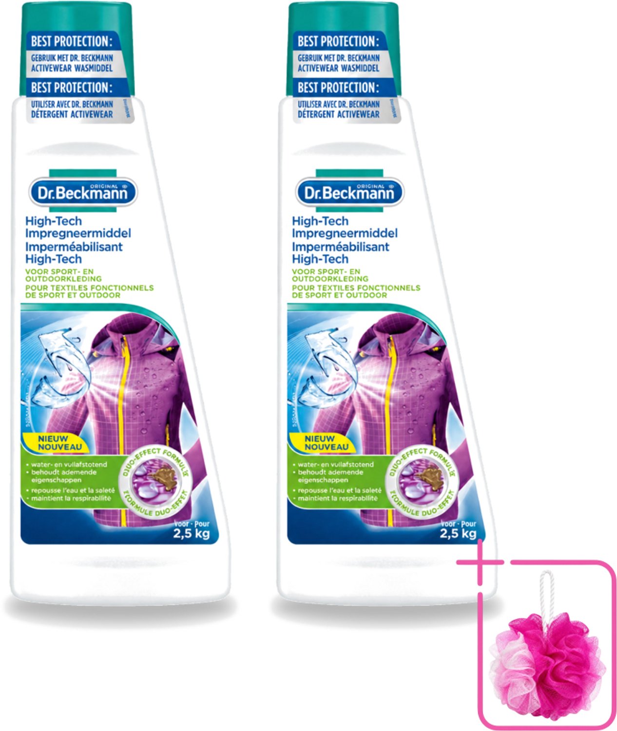 2 x Dr. Beckmann - High Tech Impregneermiddel - Sport- & Outdoorkleding - Witte en Gekleurde Was - 2.5 KG - Bulkverpakking - Sportkleding beschermen - Douchemop - Waterafstotend middel