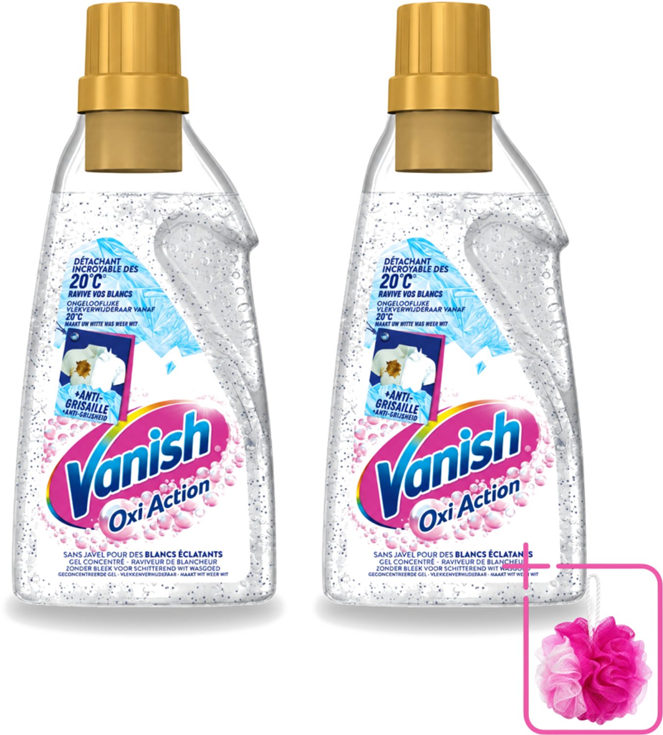 2 x Vanish Oxi Action - Vlekkenverwijderaar Gel - Zonder Bleek - Witte Was - 15 Wasbeurten - Bulkverpakking - Wit was - Douchemop - Vlekkenverwijderaar