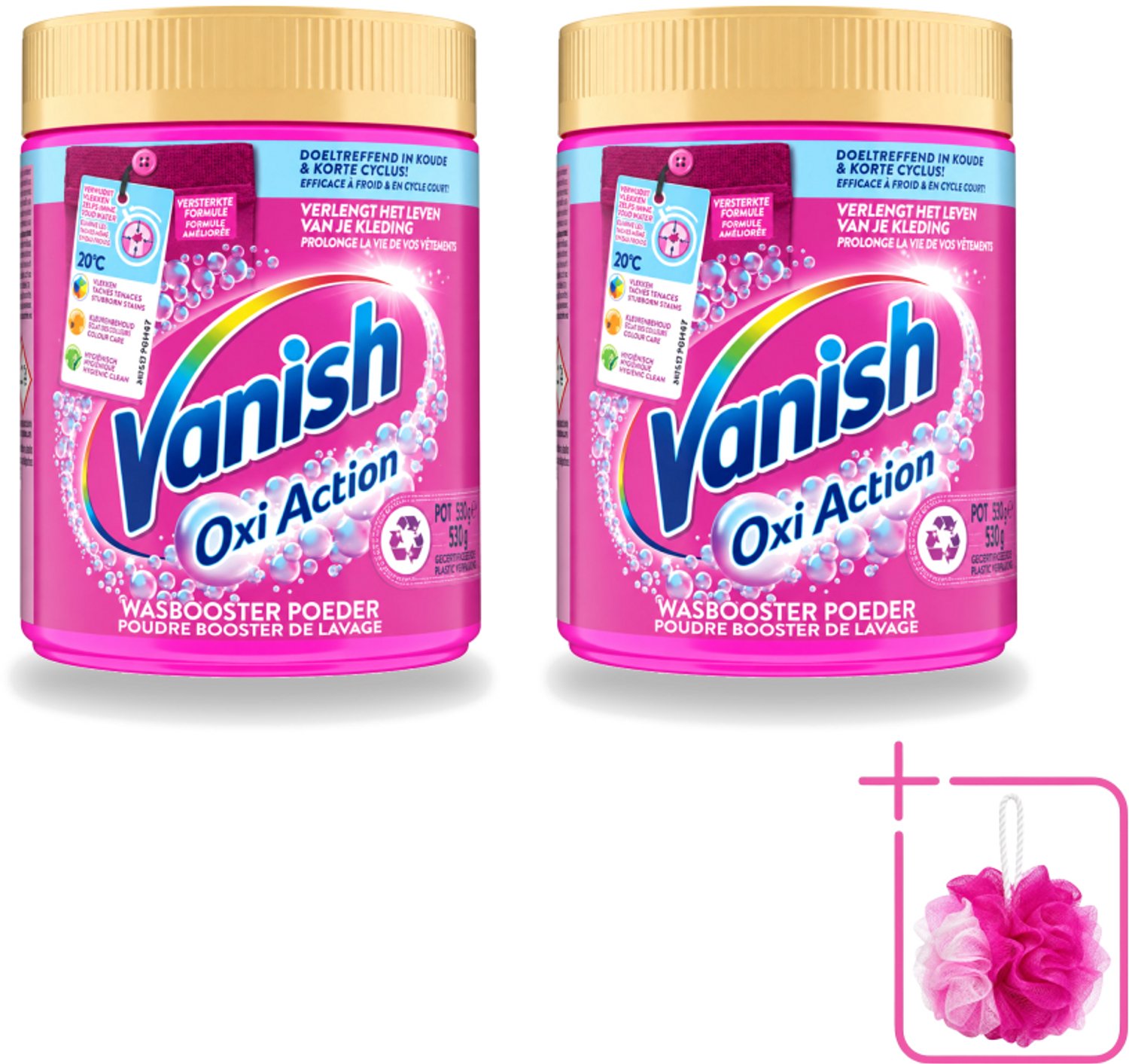2 x Vanish Oxi Action - Vlekkenverwijderaar Poeder - Zonder Bleek - Gekleurde Was - 530 Gram - Bulkverpakking - Vlekkenverwijderaar - Douchemop - Wasbooster
