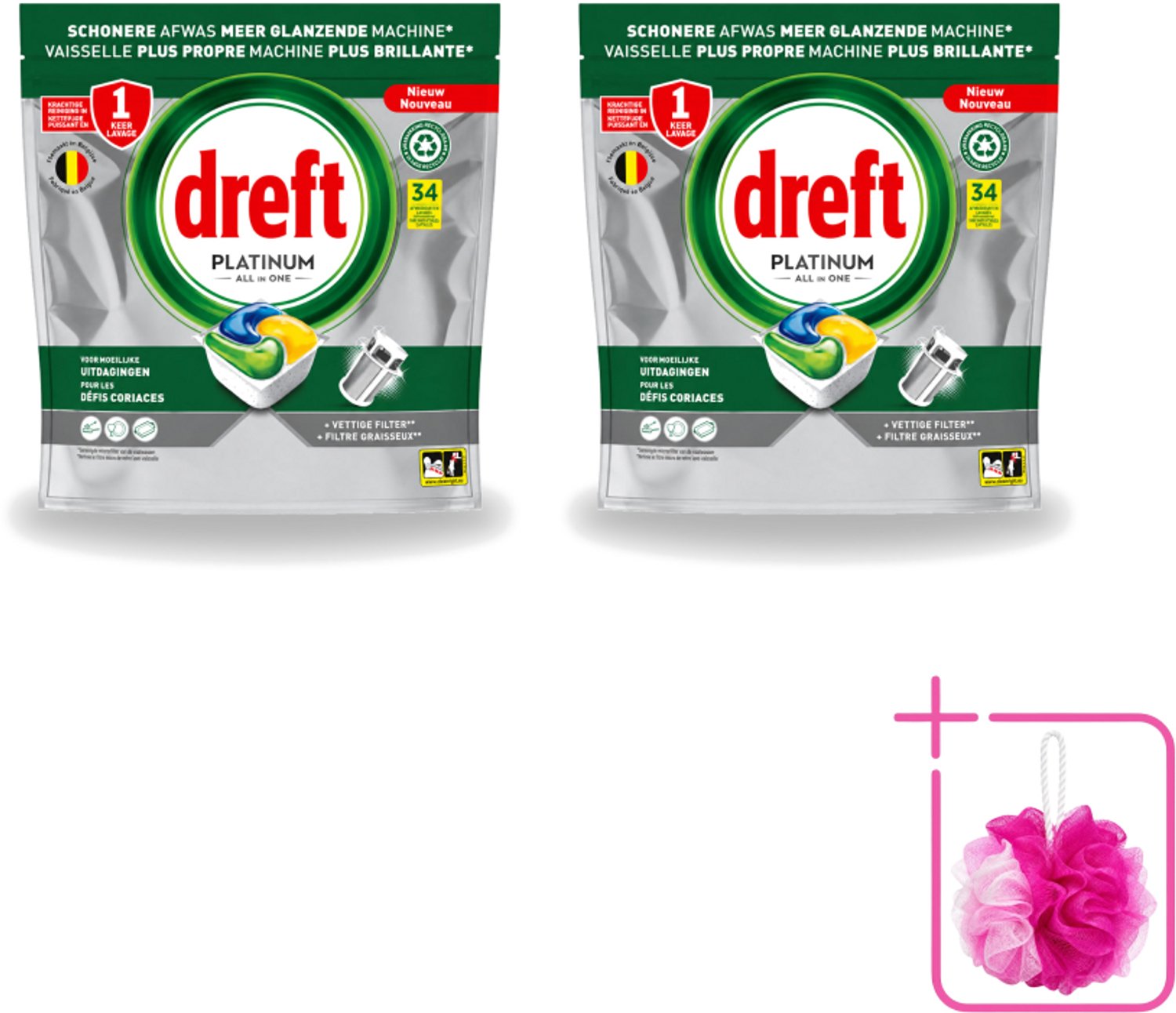 2 x Dreft Platinum - All In One - Vaatwascapsules - Citroen - 34 Afwasbeurten - Bulkverpakking - Vaatwasmiddel - Douchemop - Vaatwascapsule