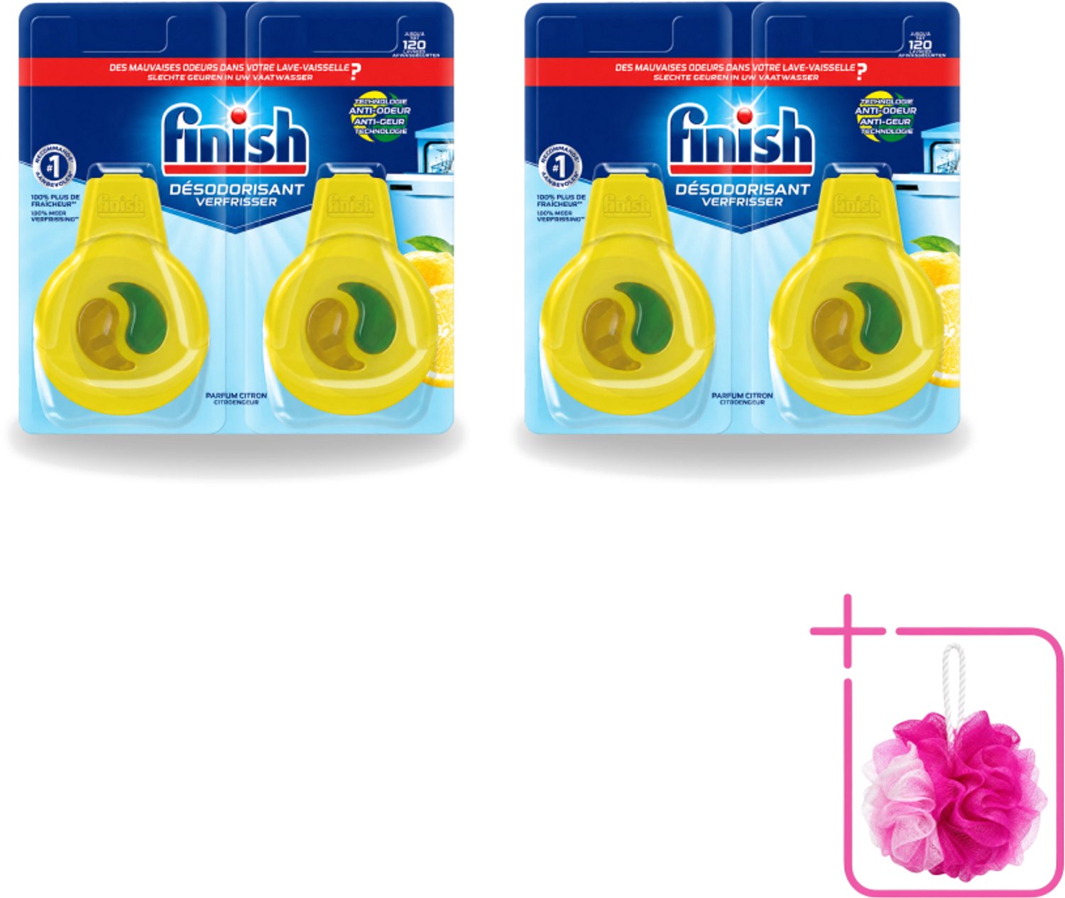 2 x Finish Deo Odorstop - Vaatwasverfrisser - Citroen Parfum - Anti-geur - Tot 120 Afwasbeurten - Bulkverpakking - Vaatwasverfrisser - Douchemop - Geurbeheersing