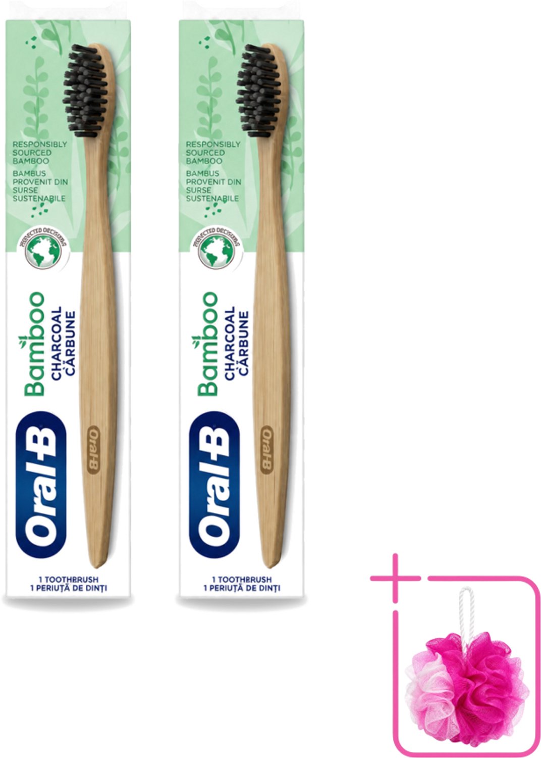 2 x Oral-B - Tandenborstel - Bamboe - Houtskool - 1 Tandenborstel - Bulkverpakking - Tandenborstel houtskool - Houtskool borstelharen