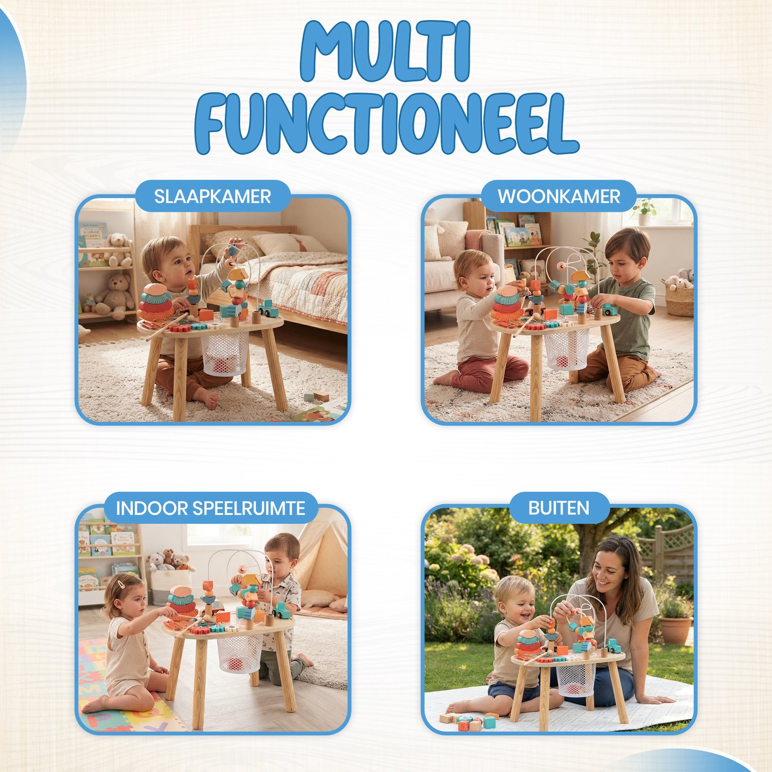 Activiteiten Tafel – Houten Speeltafel – Montessori Speelgoed – Sensorisch Speelgoed – Educatief Speelgoed 1, 2 & 3 Jaar – Pastel Kleuren – Alles-in-Één — afbeelding 5