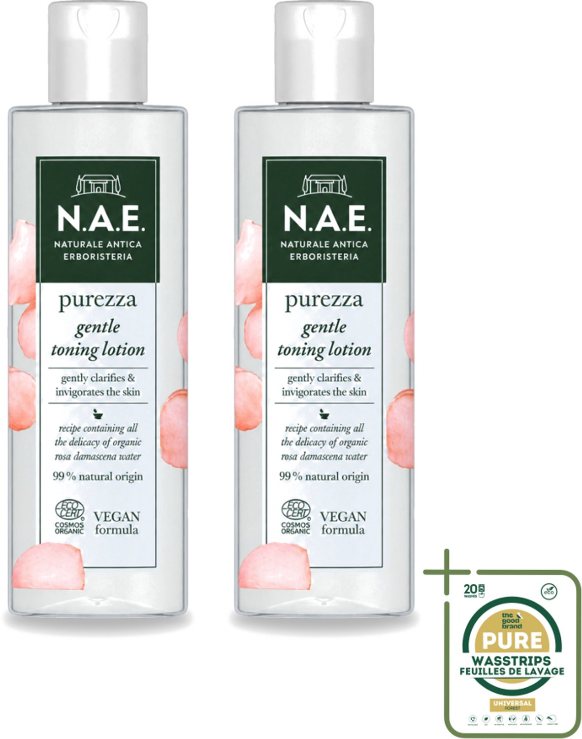 2 x N.A.E. - Toning Lotion - Zuiverend & Hydraterend - Biologisch & Vegan - 200ml - Wasstrips - Natuurlijke Huidverzorging - Biologische Toning - Rozenwater - Huidzuivering - Huidhydratatie