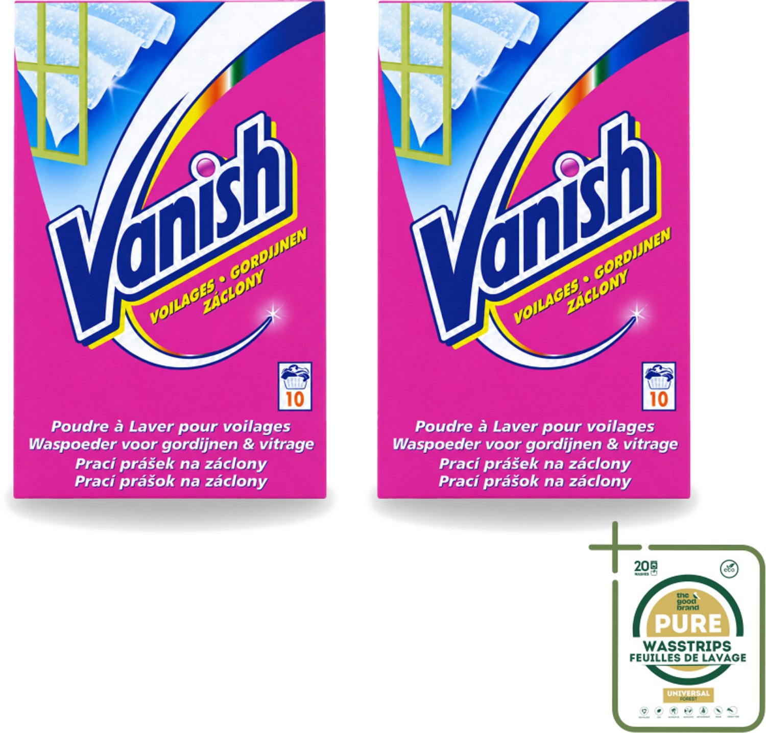 2 x Vanish Gordijnen - Waspoeder - Voor Gordijnen & Vitrage - 10 Wasbeurten - Wasstrips - Gordijnen Reinigen - Vitrage Reinigen - Waspoeder Voor Gordijnen - Stof Verwijderen - Vlekken Verwijderen