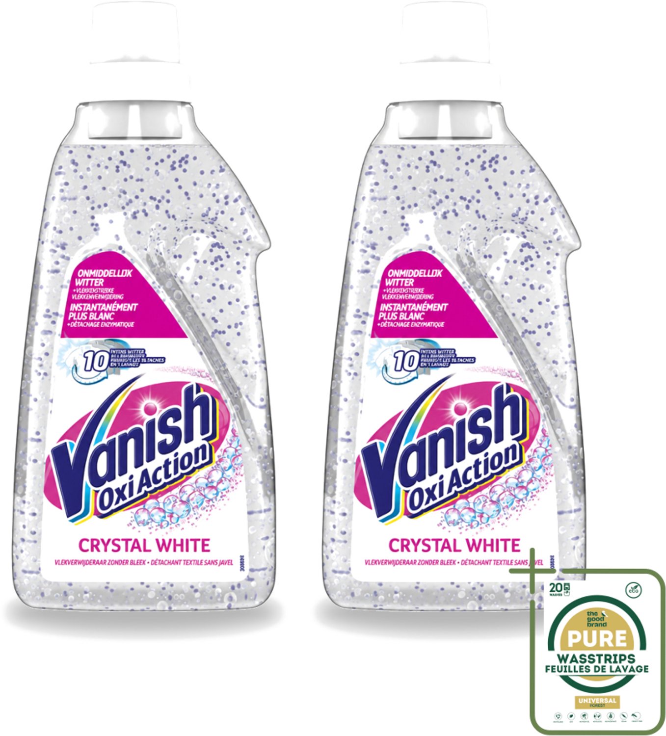 2 x Vanish Oxi Action - Kristalwit - Vlekkenverwijderaar Gel - Zonder Bleek - Witte Was - 15 Wasbeurten - Wasstrips - Vlekkenverwijderaar - Witte Was - Kristalwit - Wasmiddel - Vlekkenverwijdering