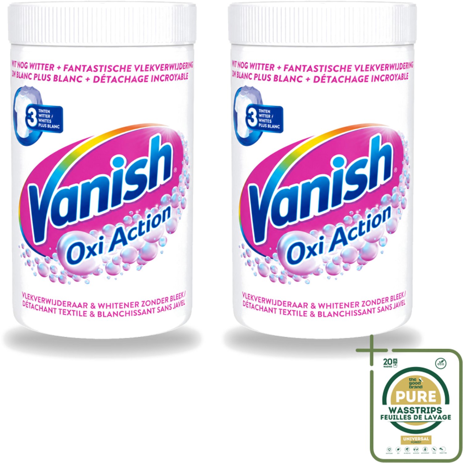 2 x Vanish Oxi Action - Vlekkenverwijderaar Poeder - Zonder Bleek - Witte Was - 1.5 Kg - Wasstrips - Vlekverwijderaar - Witte Was - Poeder - Koud Water - Bleekvrij