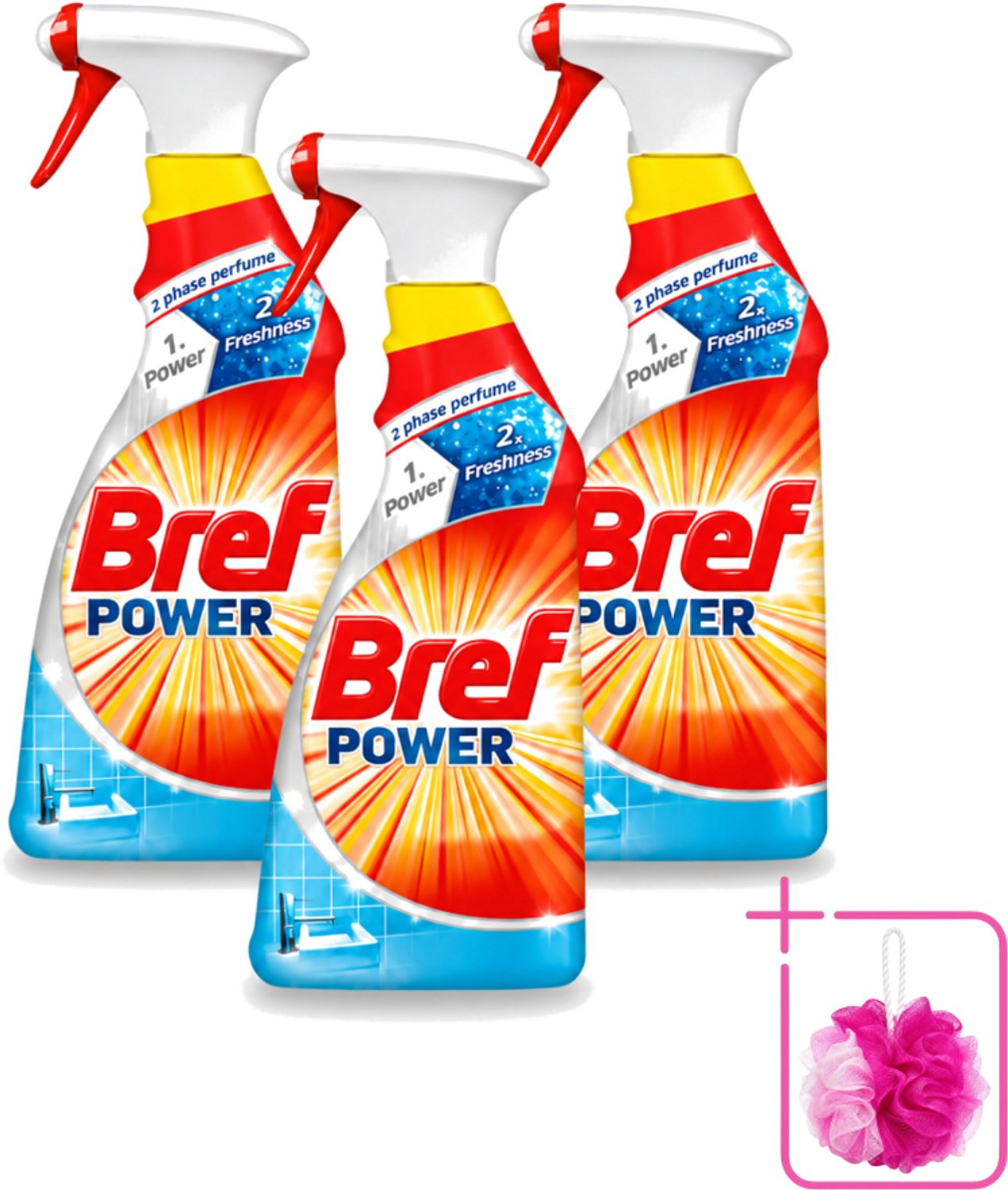 3 x Bref Power - Badkamerreiniger - Spray - Anti-Kalk & Vuil - Fris - 750 ml - Bulkverpakking - Kalk verwijderen - Douchemop - Vuil verwijderen
