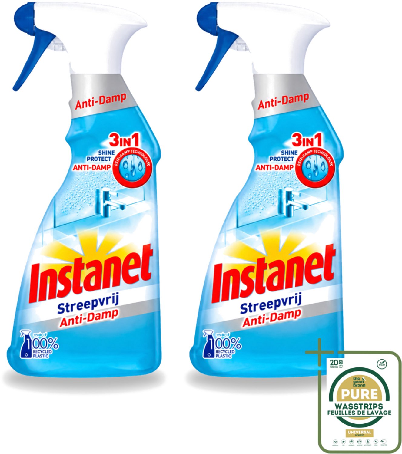 2 x Instanet - Schoonmaakspray - Anti-Damp - Streepvrij - 3in1 - 500 ml - Schoonmaak Spray - Anti-damp - Streepvrij - Ramen Reinigen - Glanzend Resultaat