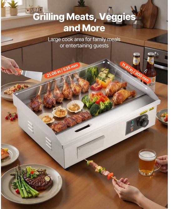 Lifero Elektrische RVS Grill - Grillplaat - Barbecue Plaat - Gourmetstel - 3200W - Camping Koken - Commerciële Grillpan - Bakplaat — afbeelding 2
