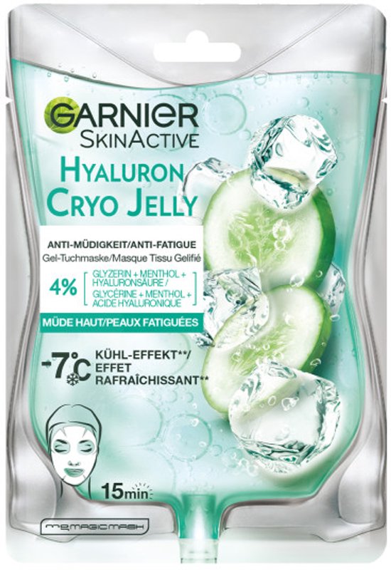 Garnier SkinActive Hyaluron Cryo Jelly gel-gezichtsmasker met komkommer en ijs. "Anti-Vermoeidheid" & "Kühl-Effekt -7°C".