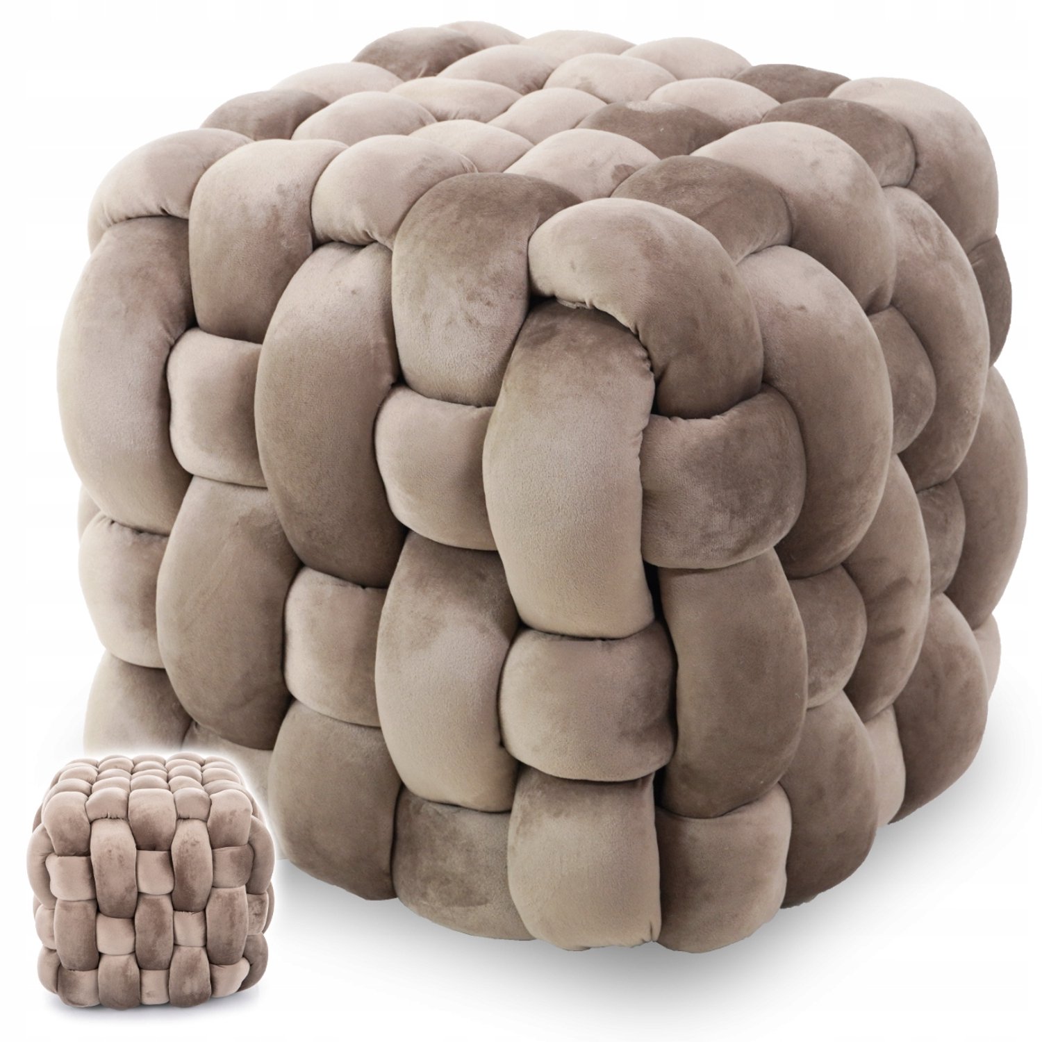 Luxe Velours Poef Donker Beige - Stijlvol Zitje & Voetenbank