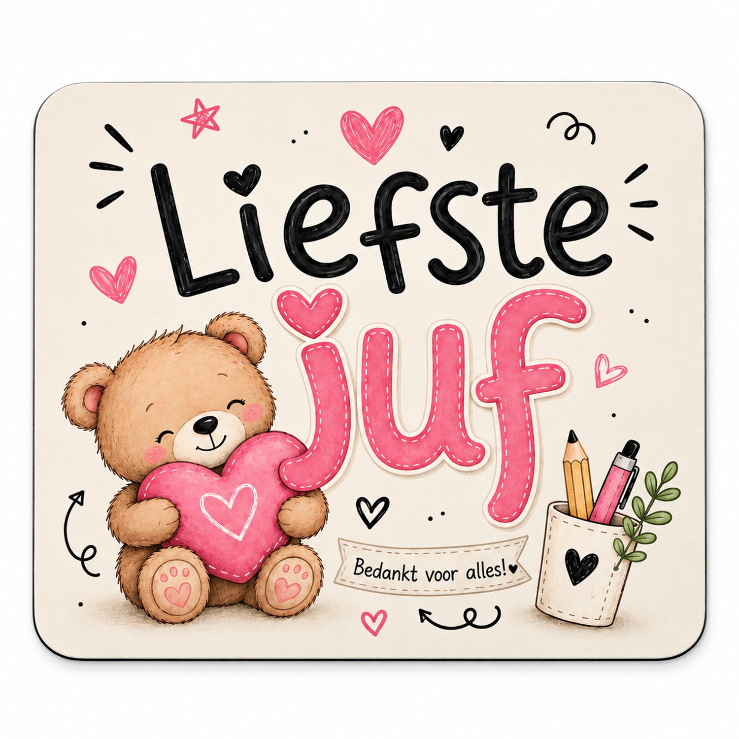Image of Muismat Liefste Juf – 23 x 19 cm – Cadeau voor Juf – Bedankt voor Alles – Juffendag Cadeau – Schattig Beer Design