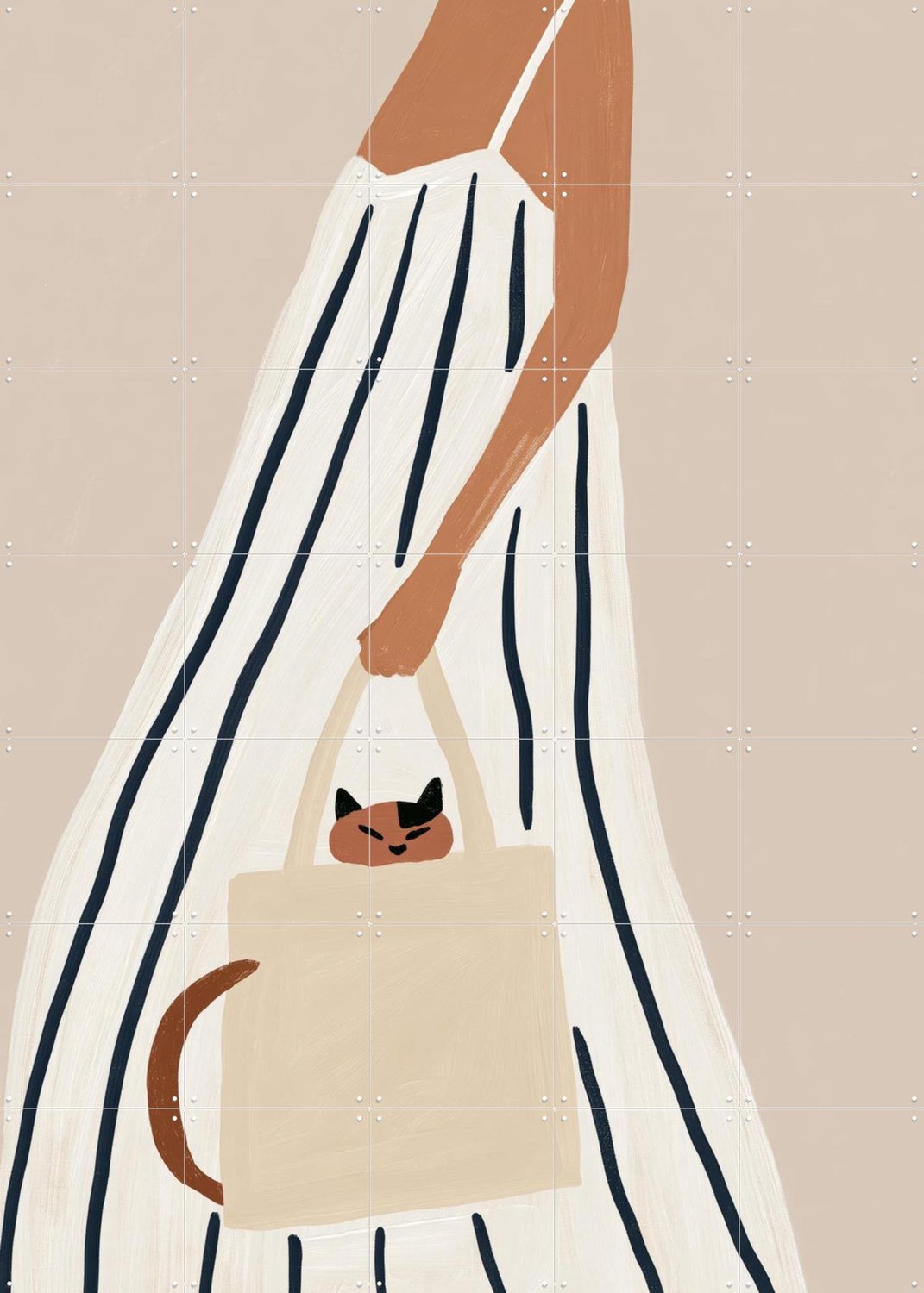 IXXI Cat In The Bag, Atelier Pommeline - 100 x 140 cm - Grote wanddecoratie en posters - Minimalisme, Modern, Illustraties, Gang, Woonkamer Wit / Beige