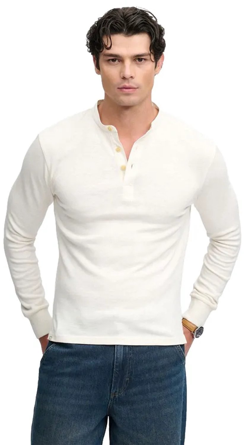 Superdry Woven Placket Grandad Top relaxed pasvorm Heren Tops Wit