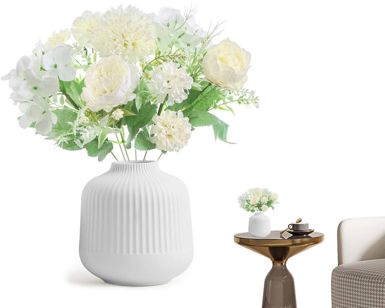 Kunstbloemen Nep Bloemen kunstplanten Zijde Roos Boeketten Decoratie met Keramiek Vaas voor Trouwfeest Tafelstukken - ShopVlot