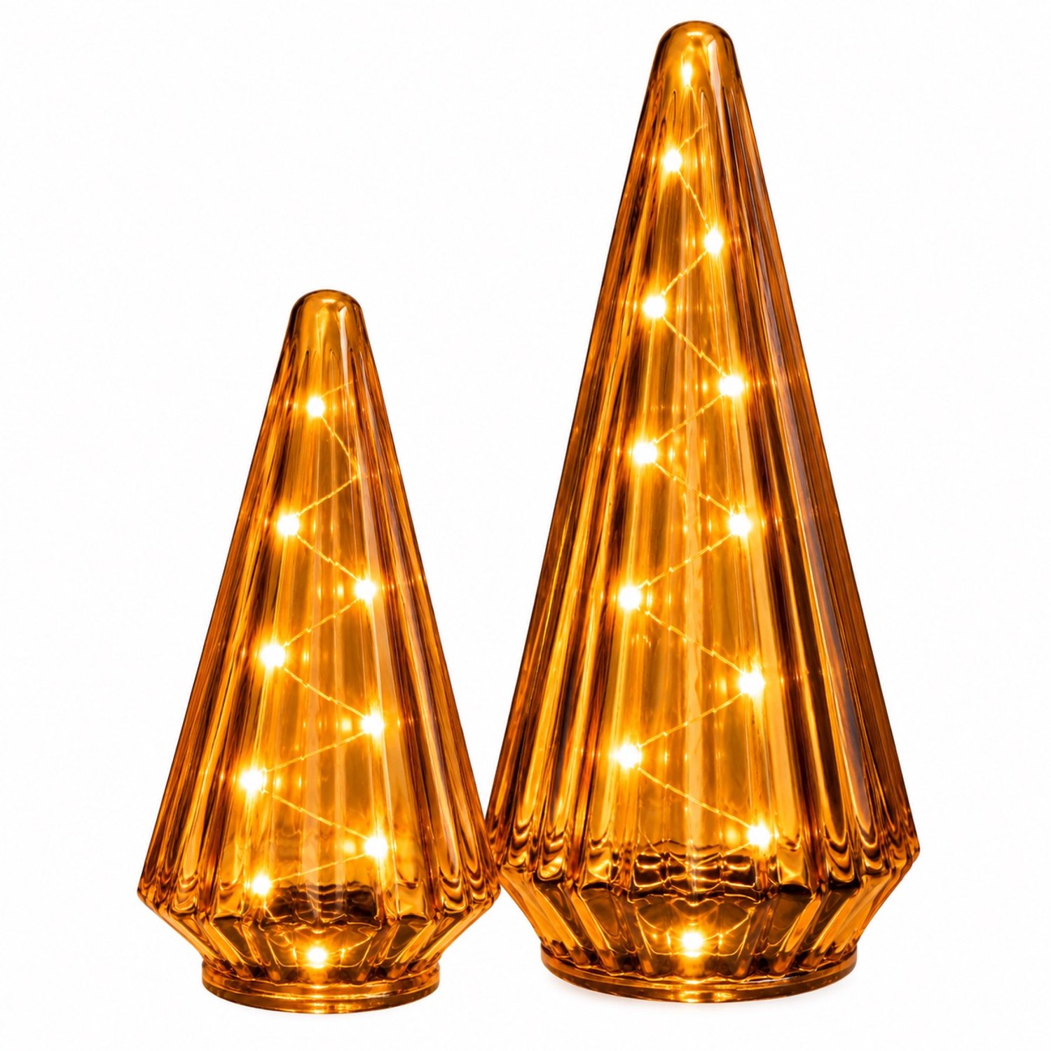Glazen Kerstboom Oranje met LED verlichting S/2
