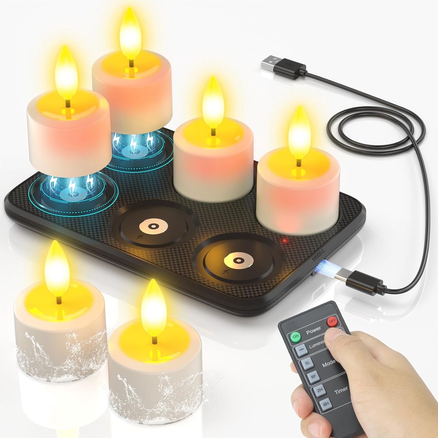 Led-theelichtjes - Wit - 3,8 x 5,5 cm - Oplaadbaar met Magnetisch Laadstation - Voor Binnen en Buiten