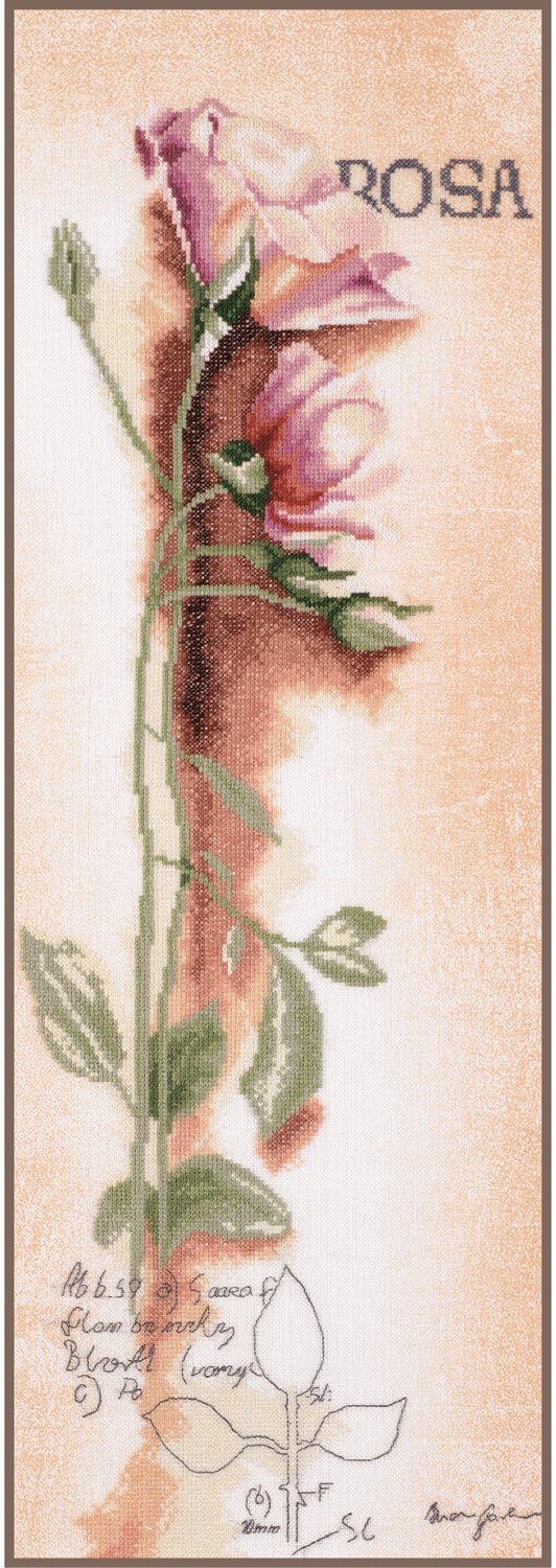Lanarte - Rosa Botanisch - Telpakket met achtergrondbedrukking op linnen - Bloemen - Borduren voor volwassenen