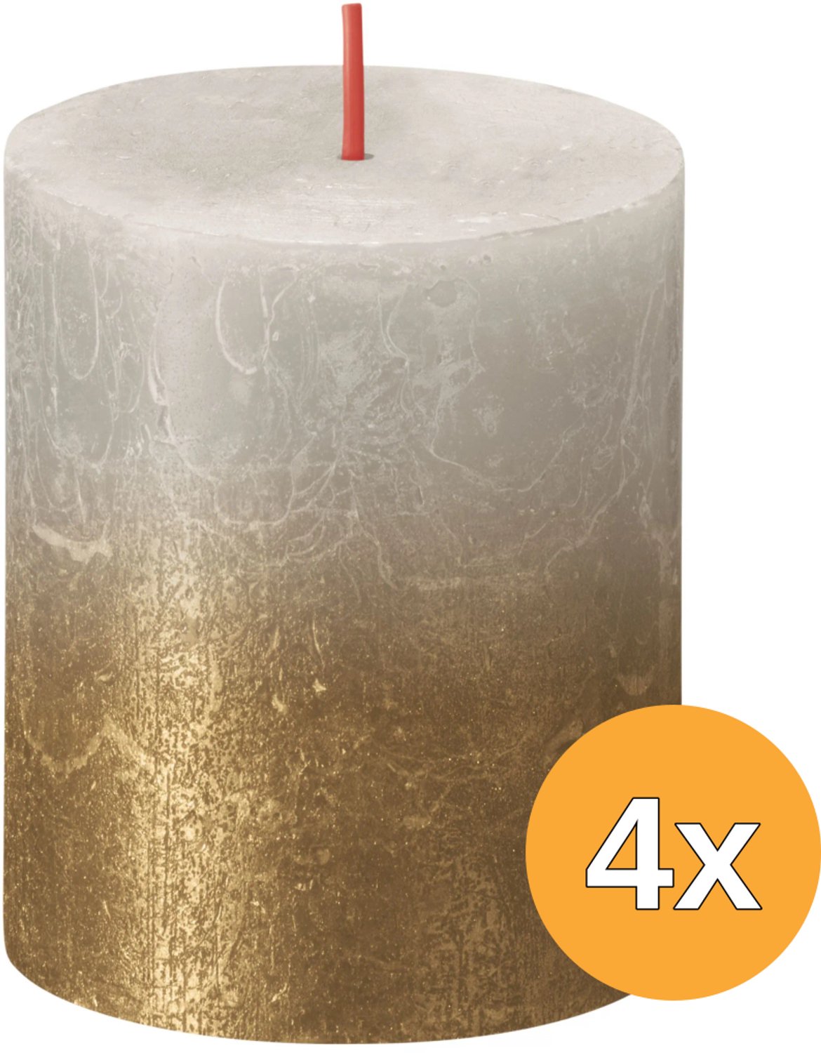 Bolsius Stompkaarsen Sunset 4 st rustiek 80x68 mm zandgrijs goudkleur sandy grey and gold
