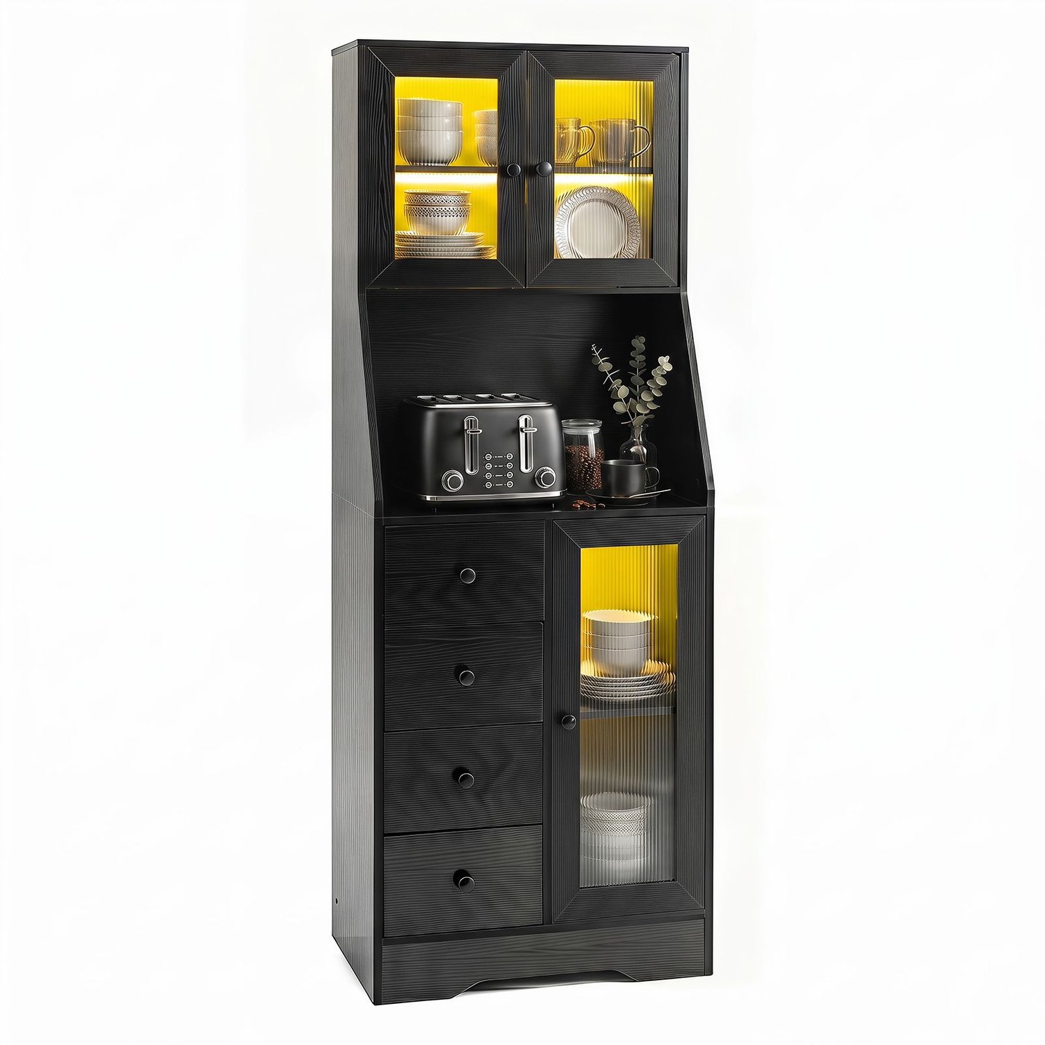 SureDeal® - Buffetkast - Keukenkast - Werkblad Led Verlichting - Lades Deuren Voorraadkast - 60x40x163 cm - Donkerbruin