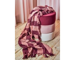 Bloomingville Plaid - bordeaux rood - gerecycled katoen - Frello 130x160cm