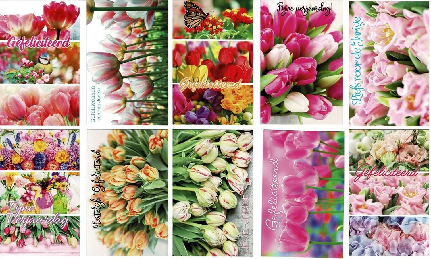 Verjaardagskaarten 10 stuks - Lentebloemen - 12x17cm - Inclusief enveloppen - Perfect voor felicitaties - ShopVlot