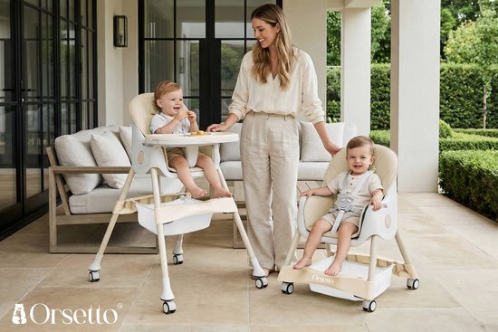 Kinder eetstoel 4-in-1 met riemen en dienblad - Beige — afbeelding 2