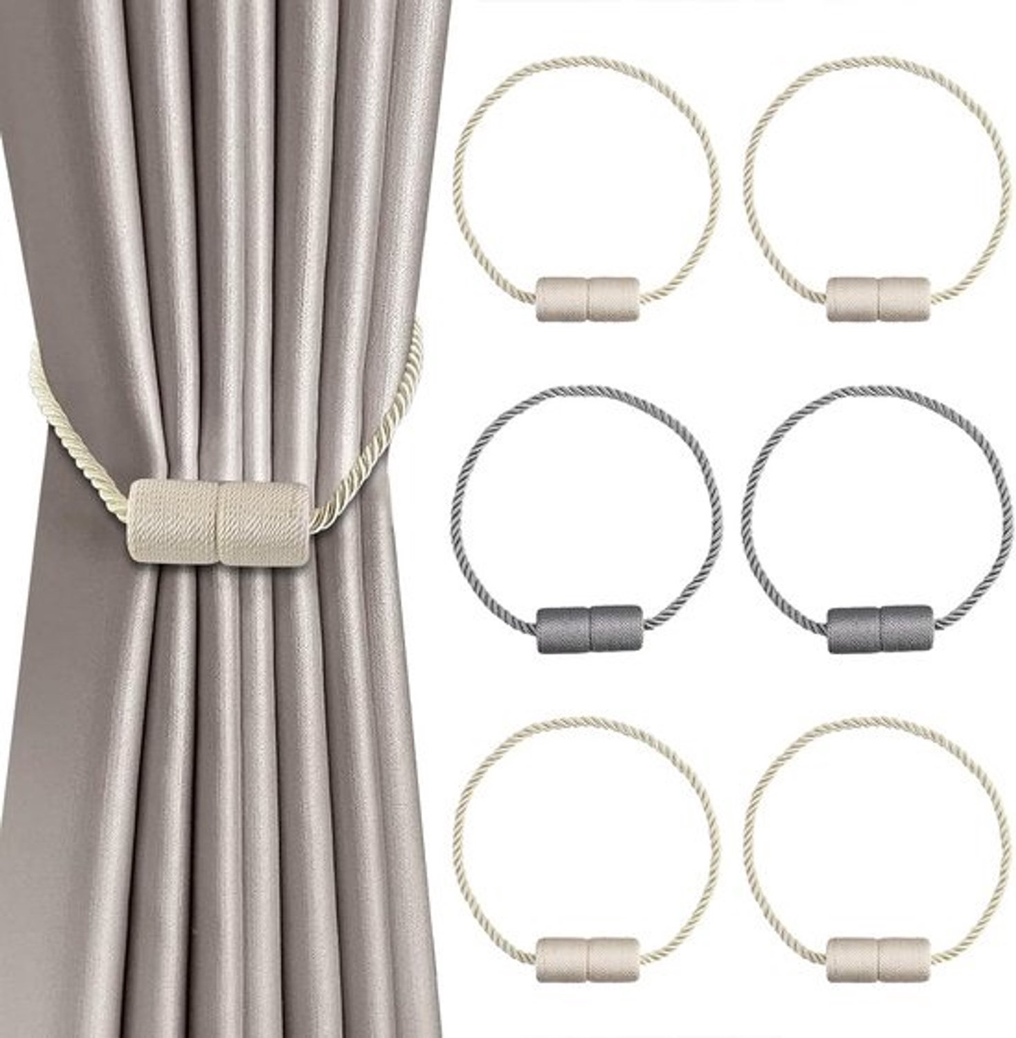 6x Magnetische Gordijnclips - Gordijnhouders met Trekkoord voor Alle Soorten Gordijnen