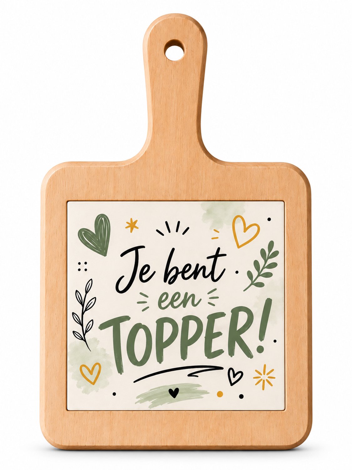 Houten Kaasplank met Tegel 15 x 15 cm – Je Bent een Topper!