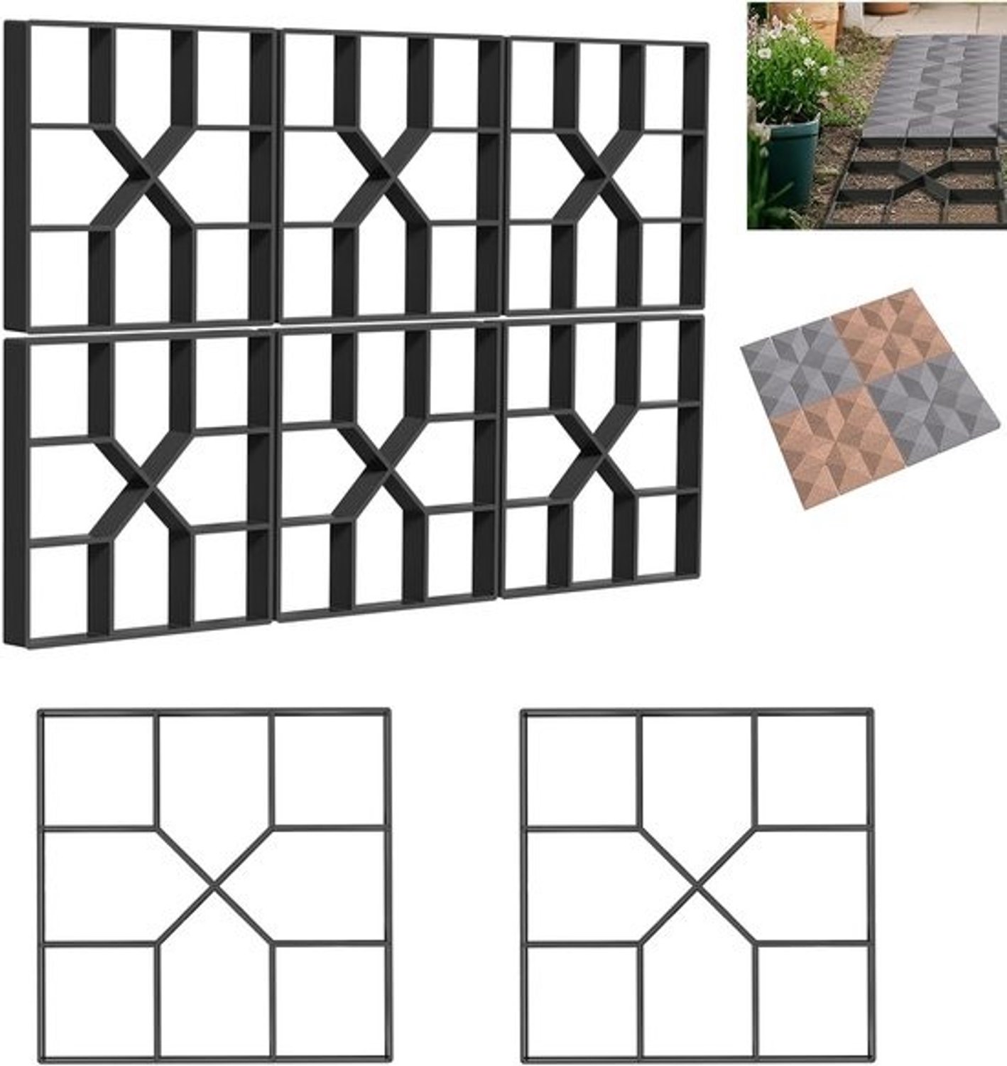 Bestratingsvorm Set - Doe-het-zelf Mallen - Tuinpaden Aanleggen - Herbruikbaar Duurzaam Plastic - 40 x 40 x 4 cm - Zwart