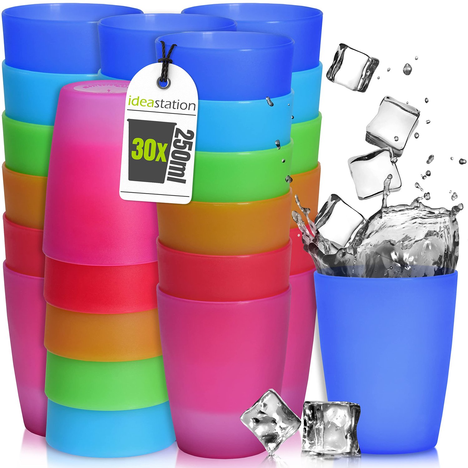 idea-station NEO herbruikbare plastic bekers 30 x 250 ml - kleurrijk - onbreekbare drinkbeker - reusable camping plastic cups