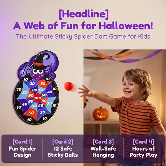 Halloween-dartbord - 12 kleverige ballen - veilig klittenband - leuk voor binnen en buiten - Homevero — afbeelding 2