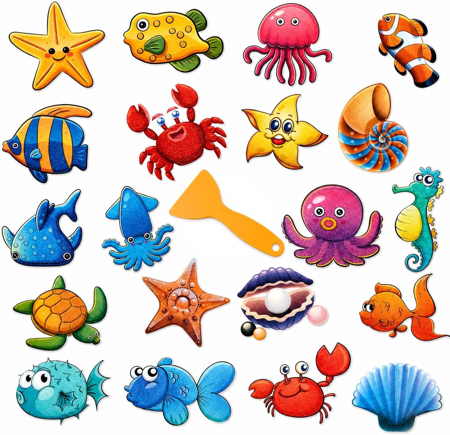 Antislip badstickers 20x zeemotief - zelfklevend - met schraper - veilig voor kinderen - Homevero
