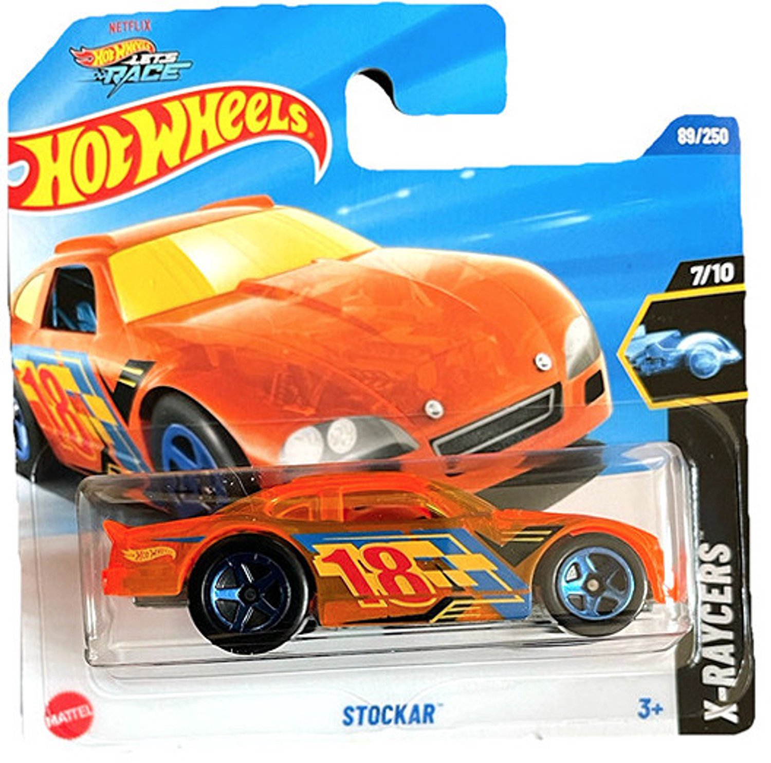 HOT WHEELS STOCKAR 18 NEON ORANGE 89/250 HW X-RACERS 7/10 SHORT CARD