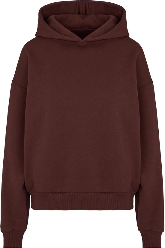Donkerbruine hoodie met capuchon en lange mouwen.