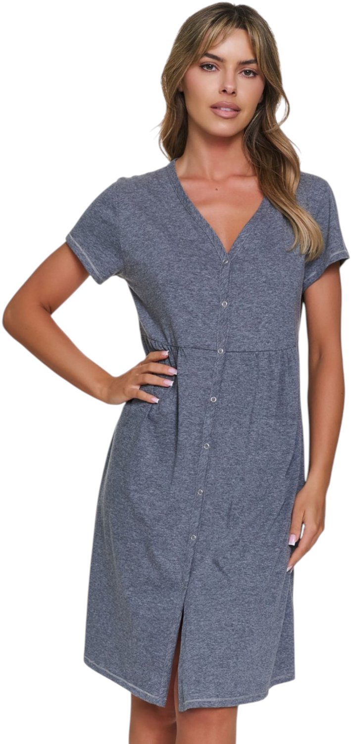 Doctor Nap Katoenen Nachthemd Dames Borstvoeding Zwangerschap Dark Grey TCB.7547 Grijs