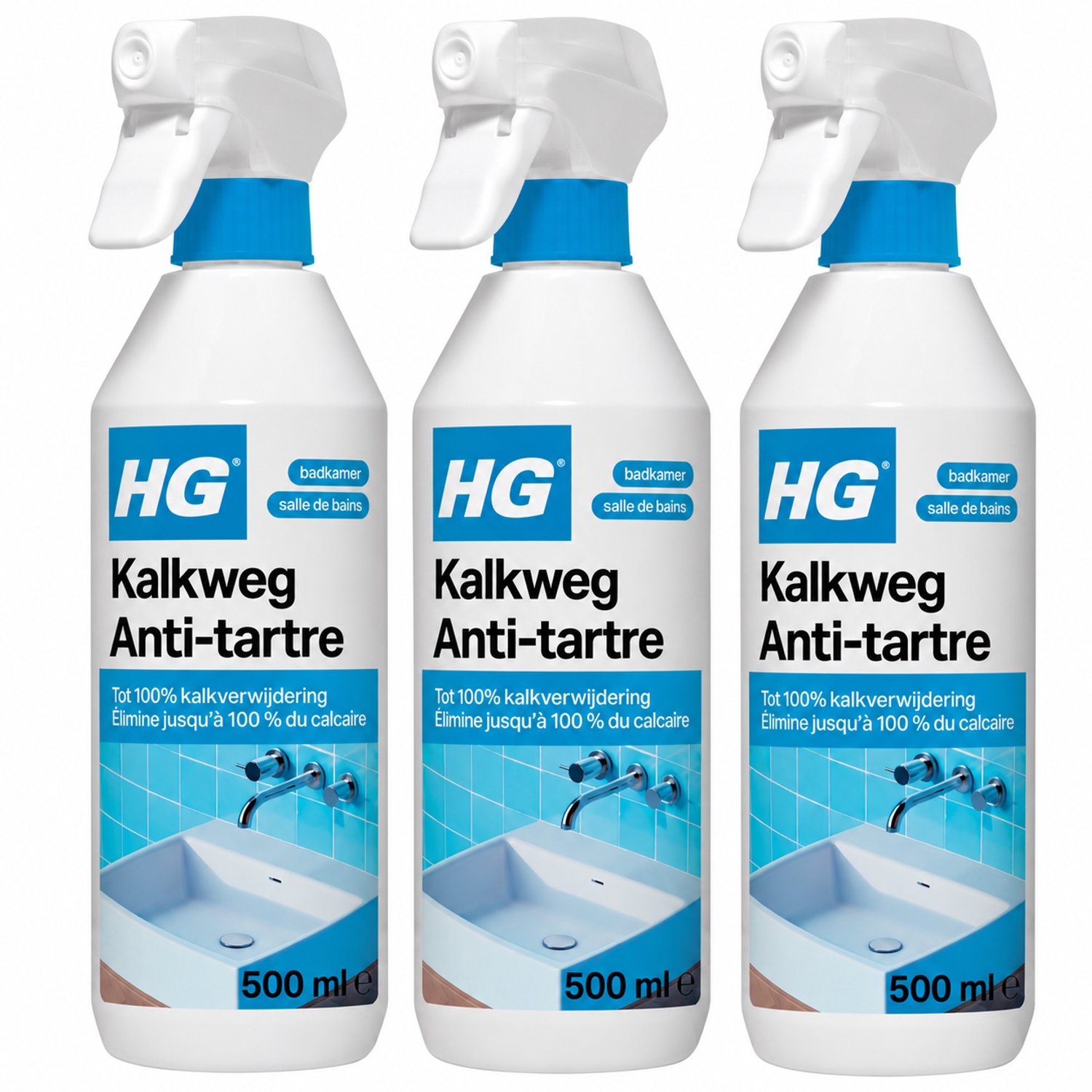 HG Kalkweg Schuimspray - Kalkverwijderaar Badkamer & Sanitair - 3 x 500 ml