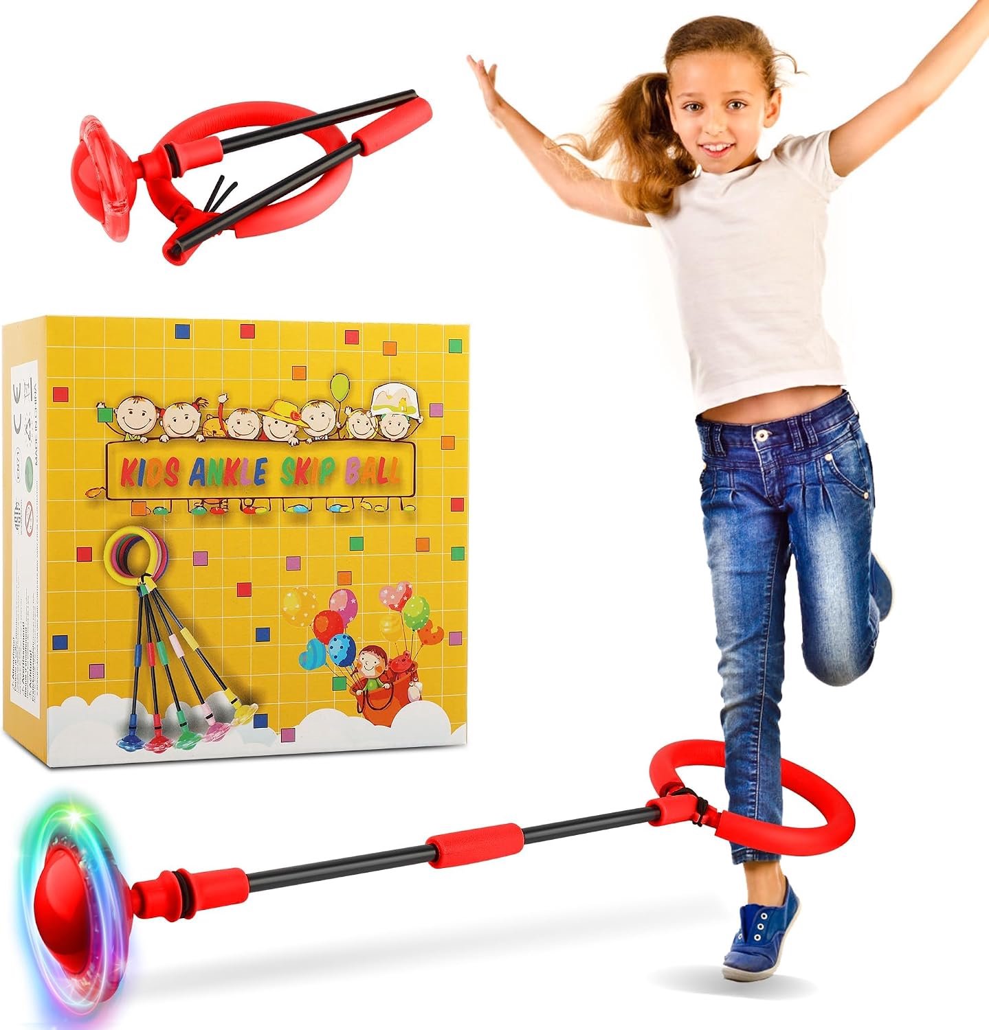 Single Skip Ball, Flashing Jumping Ring for Kids, Ankle Jump Ring, Flash Spring Ring Ball, Foldable Flash Spring Ball - ShopVlot